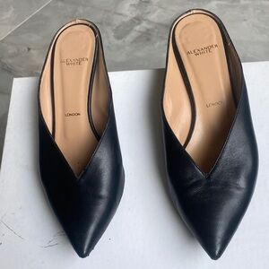 Black Leather Mules